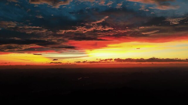 Intense Fiery Sunset Over Guangxi Karst Mountains