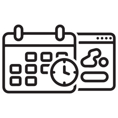 Modern Outline Icon of Calendar, Clock, and Web Interface for Scheduling