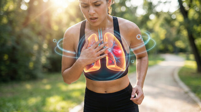 Runners lungs showcased in image overlay. Ideal for health, fitness, endurance, and respiratory related concepts for digital media projects. - Powered by Adobe