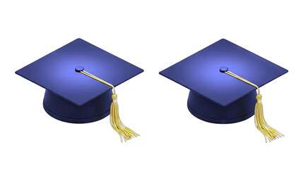 Two Blue Graduation Caps With Gold Tassels Isolated On Transparent Background Academic Achievement Symbol And Education Milestone Concept