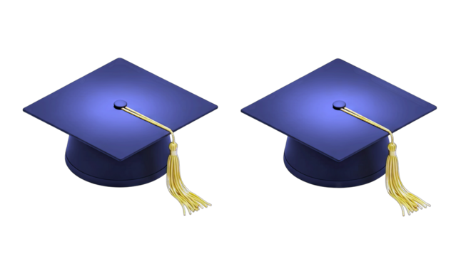 Two Blue Graduation Caps With Gold Tassels Isolated On Transparent Background Academic Achievement Symbol And Education Milestone Concept - Powered by Adobe