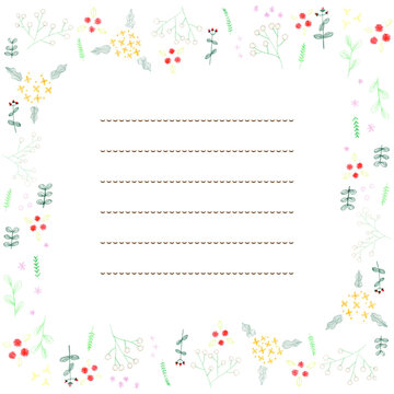 かわいいお花の手描き色鉛筆フレーム