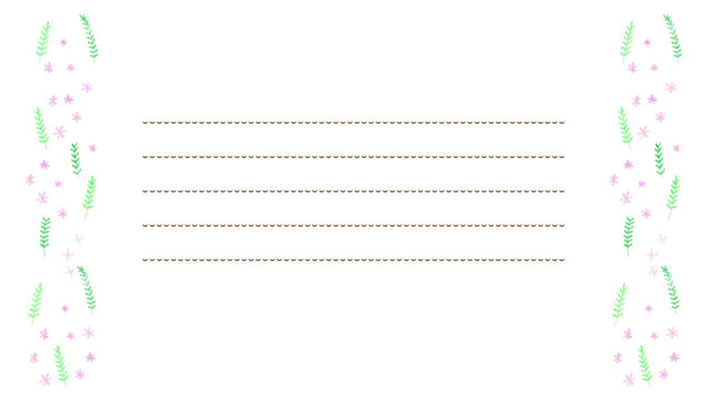 春の優しい色使いの色鉛筆植物の白バックフレームイラスト素材