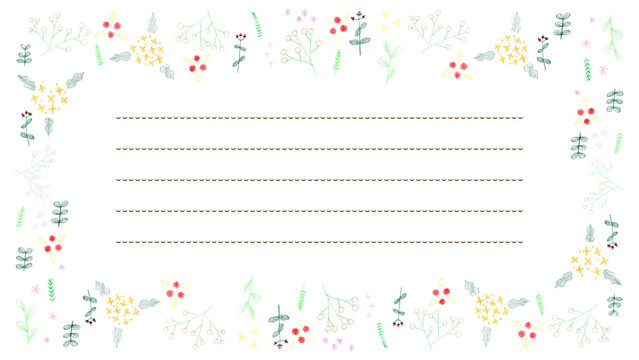 かわいいお花の手描き色鉛筆フレーム