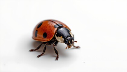 Fototapeta premium An adult ladybug sits on a white surface.
