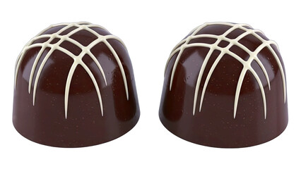 Two Dark Chocolate Truffles With White Chocolate Drizzle Design On A Transparent Background Studio Shot Macro View Detailed Texture