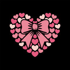 Pink Heart Shape with Bow Romantic Illustration