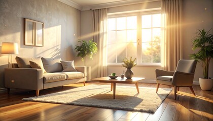 macro closeup dust particles floating sunbeam living room afternoon light gentle drift soft interior home living detail tiny motion warm atmosphere micro specks shimmering calm peaceful domestic