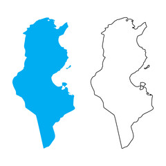 Tunisia country map. Map in various outline and blue silhouette styles	