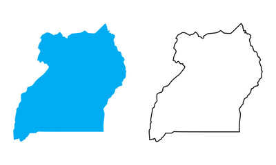 Uganda country map. Map in various outline and blue silhouette styles	