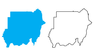 Sudan country map. Map in various outline and blue silhouette styles	