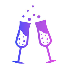 A gradient icon of two clinking champagne glasses with bubbles, symbolizing toast, party celebration, and festive gatherings.
