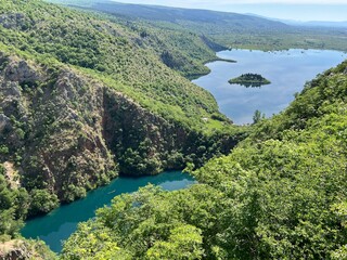 Floodplain karst field Prolosko blato (Prolosko Lake) and karst lake Galipovac near Imotski,...