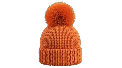 Vibrant Orange Knitted Beanie Hat with Fluffy Pom Pom Isolated on Transparent Background Perfect for Winter Fashion and Cold Weather Accessories
