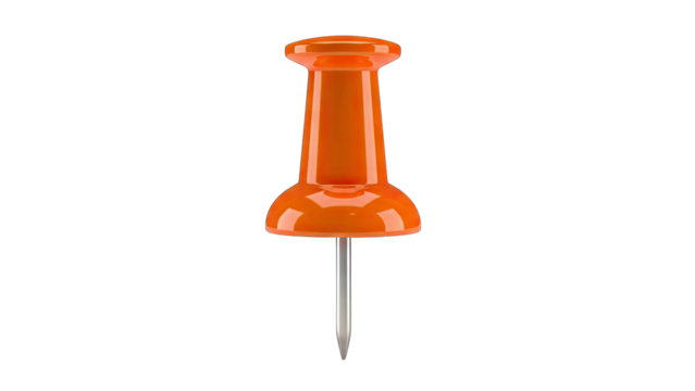 Vibrant Orange Push Pin With Silver Metal Pin Set Against A Clean White Background Highlighting Its Simple Shape and Smooth Texture Ideal For Office Supplies And Organization Concepts