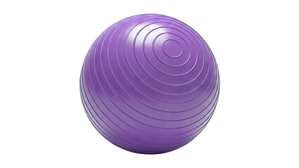 Obraz premium Vibrant Purple Exercise Ball with Reflective Grooves Isolated on a Clean White Background Showcasing a Smooth Spherical Shape and Dynamic Lighting
