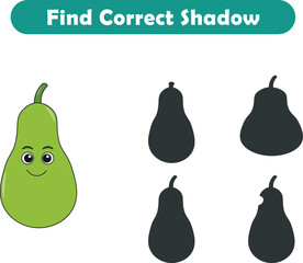 Funny cartoon fruits. find the correct shadow. Kids Education games. Cartoon vector illustration