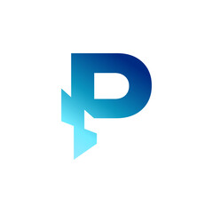 Obraz premium Blue P Letter Spark Lightning Electric Energy Power Edge Modern Abstract Logo Design Vector