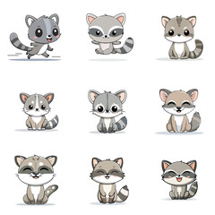 Set Cute Kawaii Genet Wild Animal