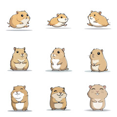 Set Cute Kawaii Gerbil Wild Animal