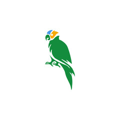 Green Parrot Bird Back View Brazilian Macaw Tropical Animal Wildlife Logo Design Vector