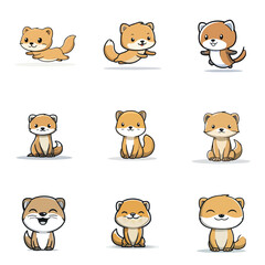 Set Cute Kawaii Marten Wild Animal