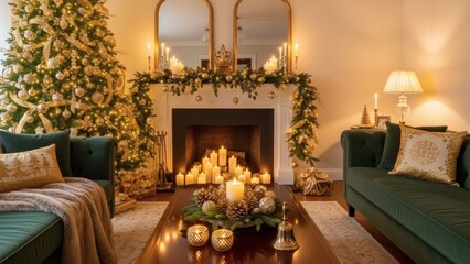 Cozy Christmas Living Room A Festive Fireplace and Decorated Tree for Holiday Cheer