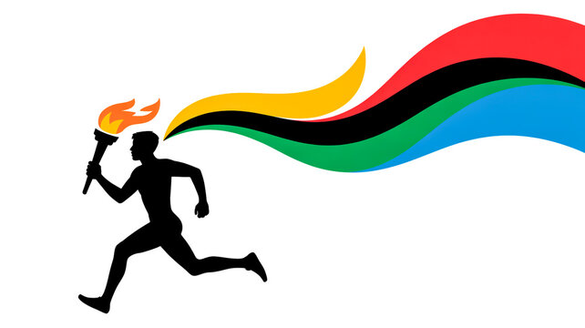 A minimalist sports logo design featuring a black silhouette of a male runner in mid-stride against a white background. - Powered by Adobe