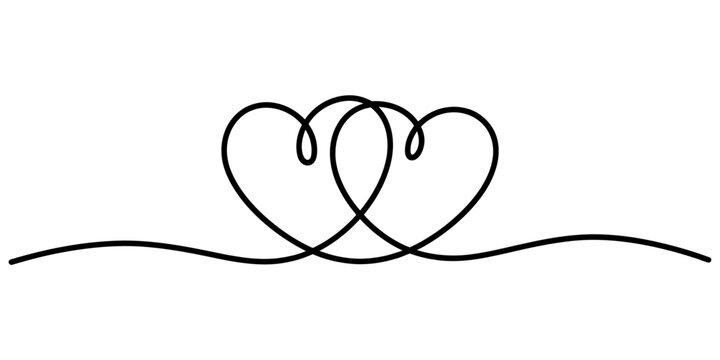 Continuous line drawing of two intertwined hearts, a minimalist symbol of eternal love, unity, passion, romance, connection, and enduring relationship Vector, illustration