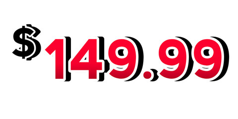 price tag 149.99 dollars sign symbol on transparent background. 3d white color Perfect for advertising, sale banners, product promotion, discount labels, and e-commerce graphics design elements.