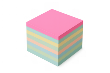 Group of square adhesive notes stacked by color, representing ideas, planning, and communication for office and education