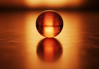 Mystical sphere reflecting warmth and light on a golden surface, a radiant composition