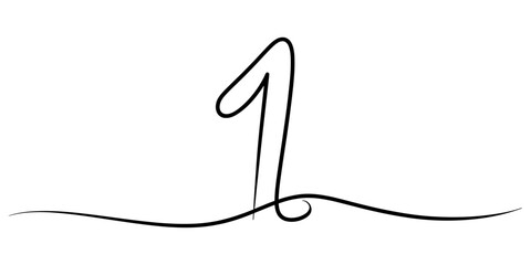 One line art style number one isolated on a clean white background, representing unity, beginning, first place, or singularity in design. Vector, illustration
