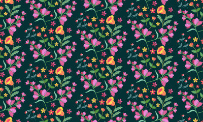 Floral seamless pattern with repeating flowers. Beautiful embroidery design for fabric.	
