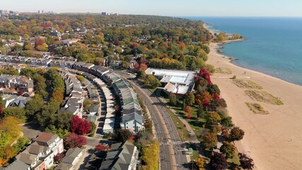 TORONTO, ONTARIO - OCTOBER 20, 2024: Aerial marathon route through residential and park areas