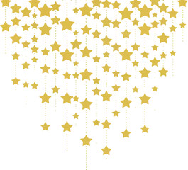 Cascading gold fivepointed stars hanging from dotted vertical lines