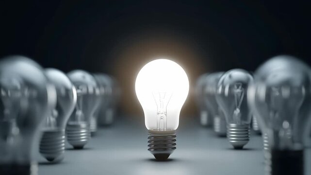 One outstanding idea with one glowing light bulb surrounded by the power is out light bulb