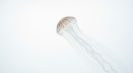 Delicate striped jellyfish gracefully floats in a luminous aquatic environment showcasing its translucent beauty with gentle light.. AI Generated