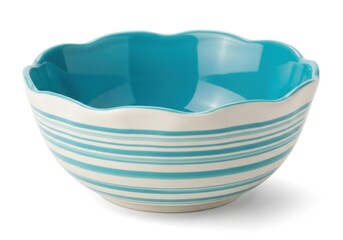Vibrant teal and white striped ceramic bowl with scalloped edge