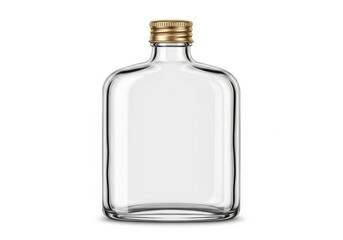 Clear glass flask bottle with gold cap for beverages and spirits