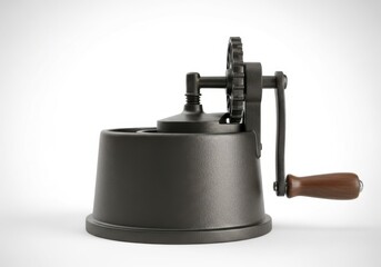 Vintage cast iron butter churn maker with wooden handle antique kitchen tool