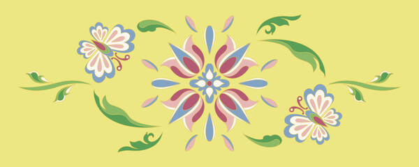 Fototapeta premium Oriental Floral Border Ornament – Decorative Vector Pattern