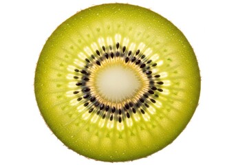 Close up macro shot of fresh ripe golden kiwi fruit slice vibrant green yellow