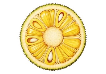 Cross section of a ripe jackfruit showing inner pulp and seeds delicious tropical fruit
