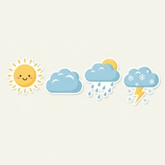 Sunny day to stormy weather weather icons set featuring sun clouds rain lightning