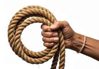 Hand gripping thick coiled rope showing strength and determination