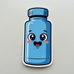 Cute kawaii blue bottle character with big eyes and happy smile