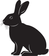Rabbit silhouette graphic in black, ideal for design elements, logos, icons, and spring or easter holiday themes, isolated on white.