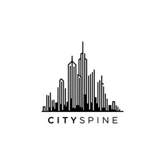 Fototapeta premium Minimalist Cityscape Logo Design Featuring a Skyline with Modern Buildings.