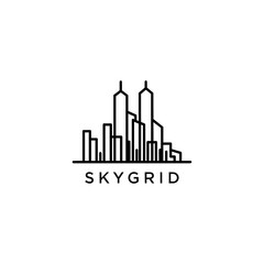 Fototapeta premium Modern City Skyline Silhouette with Skygrid Text.